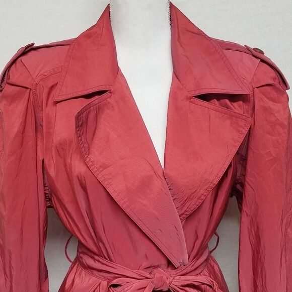 Rare Vintage 70s London Fog Red Taffeta Double Breasted Notched Collar Raincoat - Picture 3 of 16